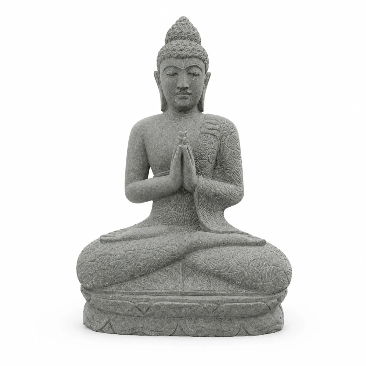 Statue Bouddha en Pierre Volcanique Position Prière – 1 m Wanda La Maison de Bouddha
