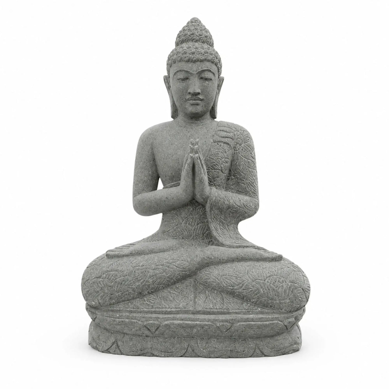 Statue Bouddha en Pierre Volcanique Position Prière – 1 m Wanda La Maison de Bouddha