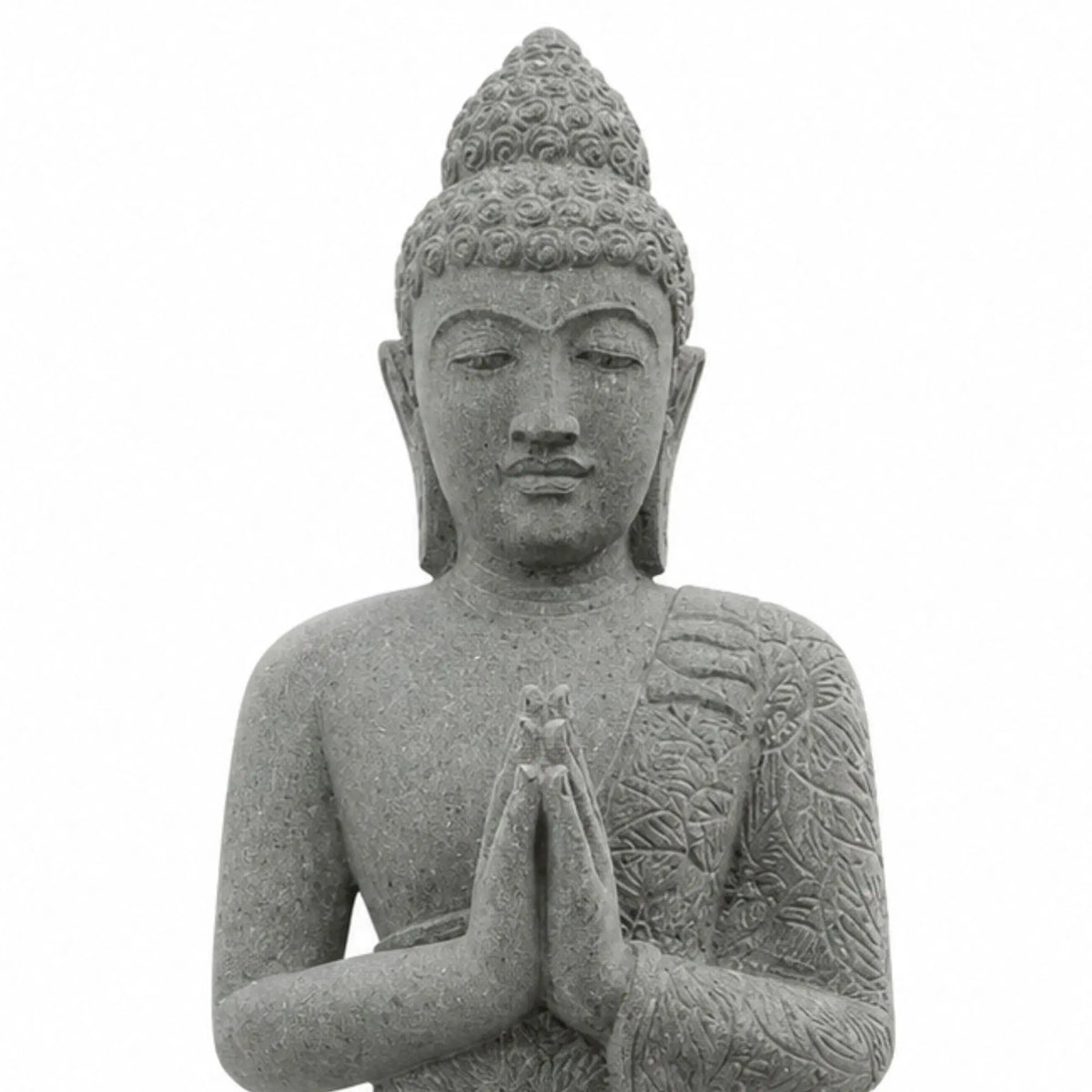 Statue Bouddha en Pierre Volcanique Position Prière – 1 m Wanda La Maison de Bouddha