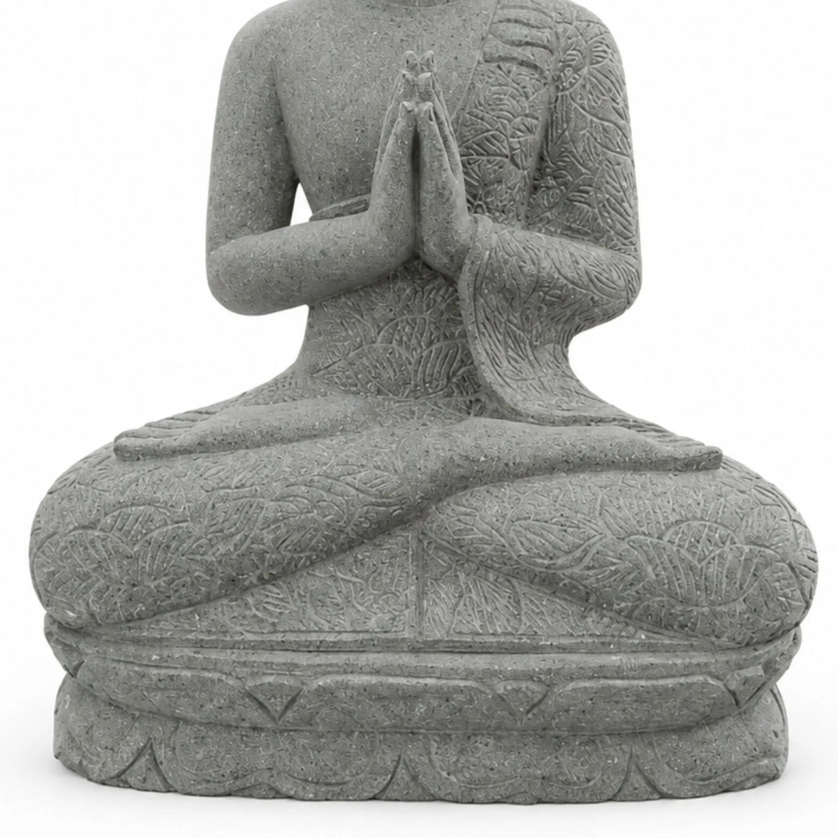Statue Bouddha en Pierre Volcanique Position Prière – 1 m Wanda La Maison de Bouddha