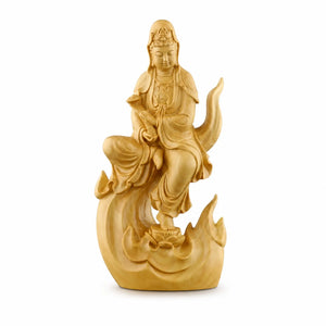Statue Guanyin Assise en Bois de Cyprès – 15 cm Sculptures et statues La Maison de Bouddha
