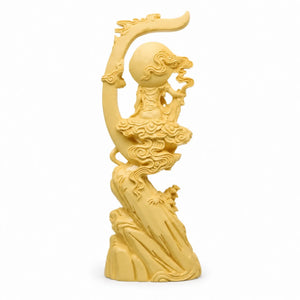 Statue Guanyin Assise sur Branche en Buis Jaune 200044142 La Maison de Bouddha