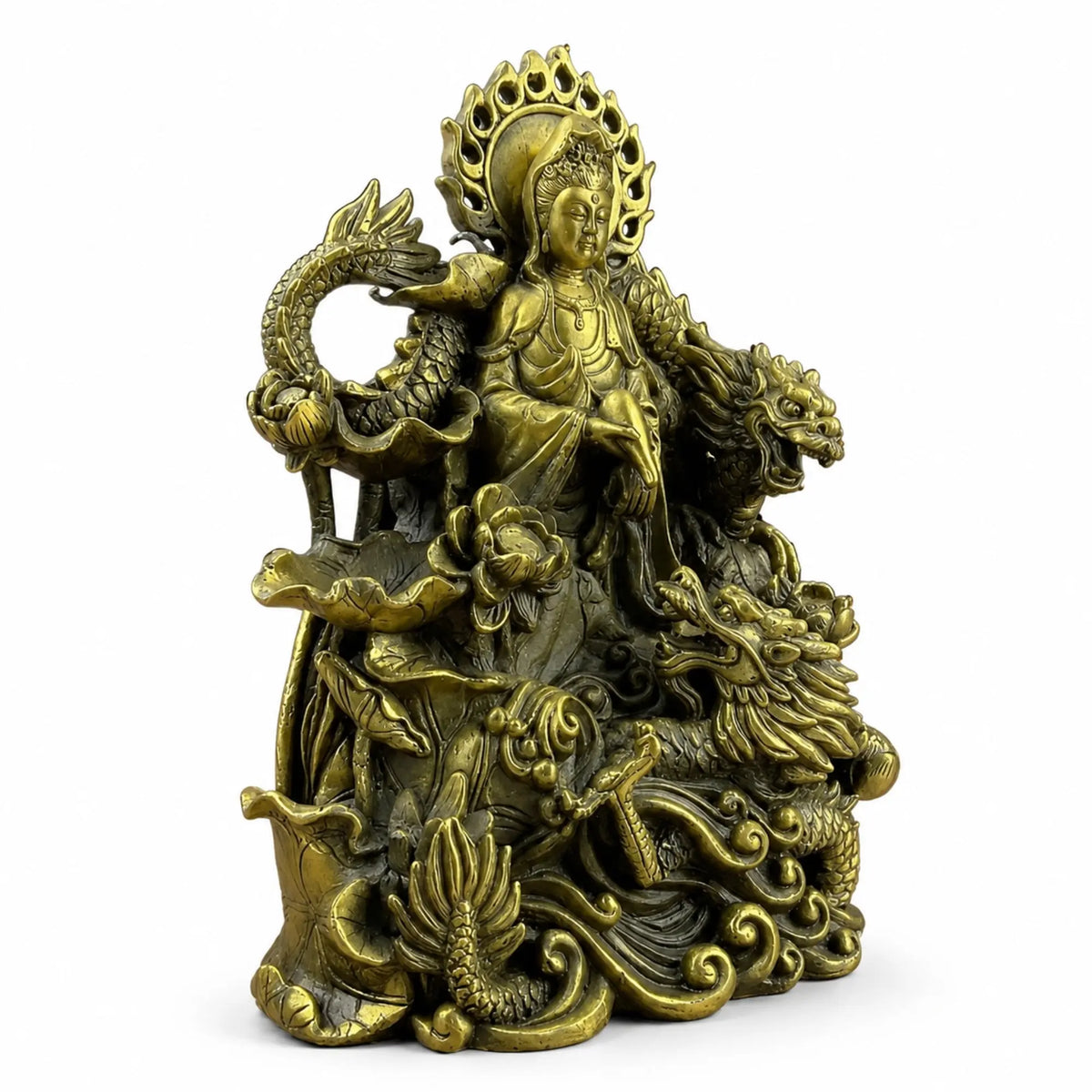 Statue Guanyin en Laiton aux Dragons – 24 cm Sculptures et statues La Maison de Bouddha