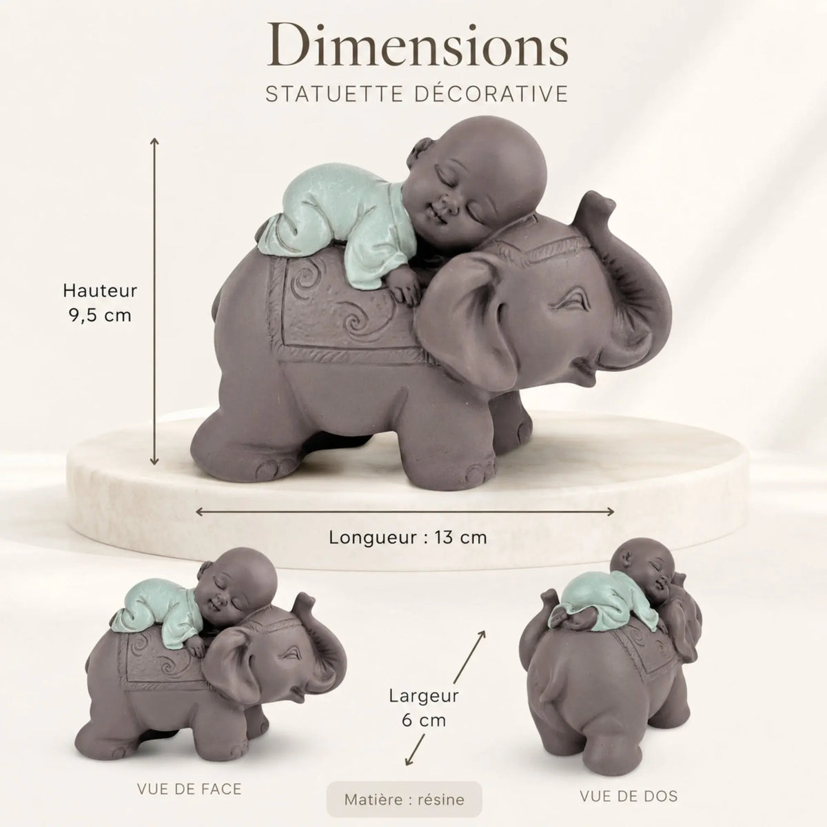 Statue Moine Bouddhiste Endormi sur Éléphant – 9,5 cm statue bouddhiste en résine La Maison de Bouddha
