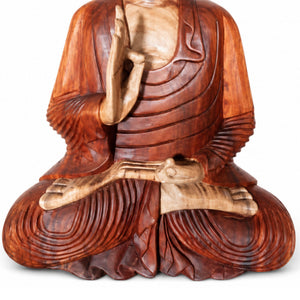 Statue Bouddha Assis en Bois de Suar Sculptée à la Main – 60 cm-vue de la base
