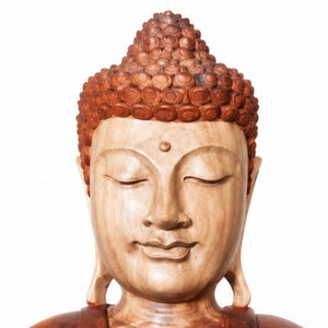 Statue Bouddha Assis Vitarka Mudra en Bois de Suar Sculptée à la Main – 60 cm
