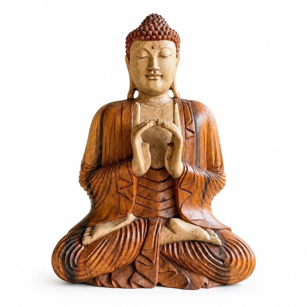 Statue Bouddha assis en bois de Suar sculptée à la main de 60 cm dans une décoration intérieure