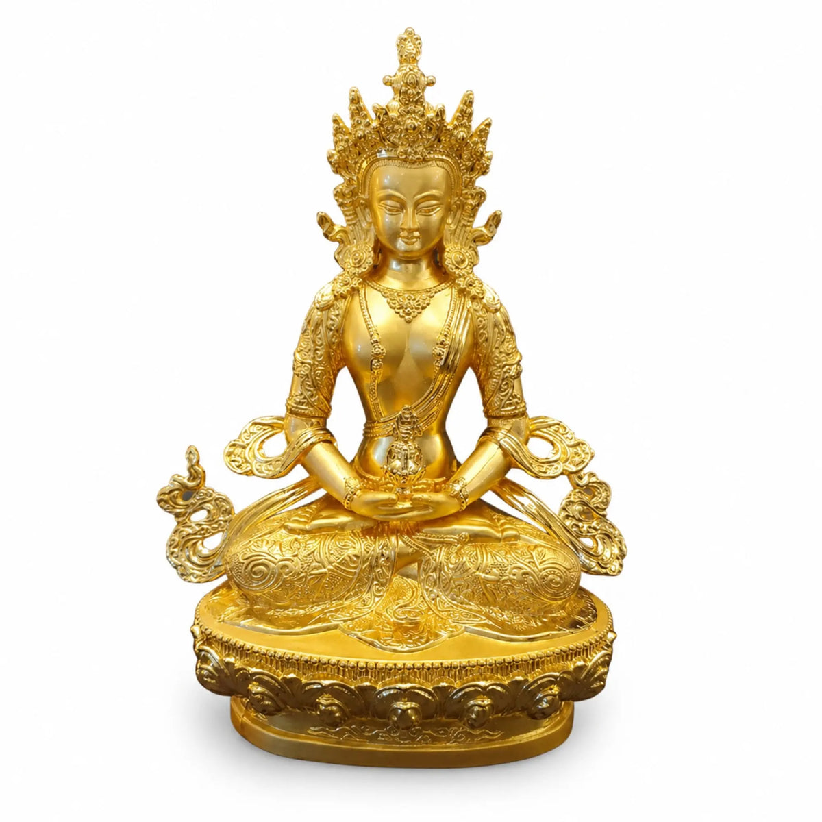 Statuette Bouddha Amitayus Dorée en Métal – 16 cm  La Maison de Bouddha