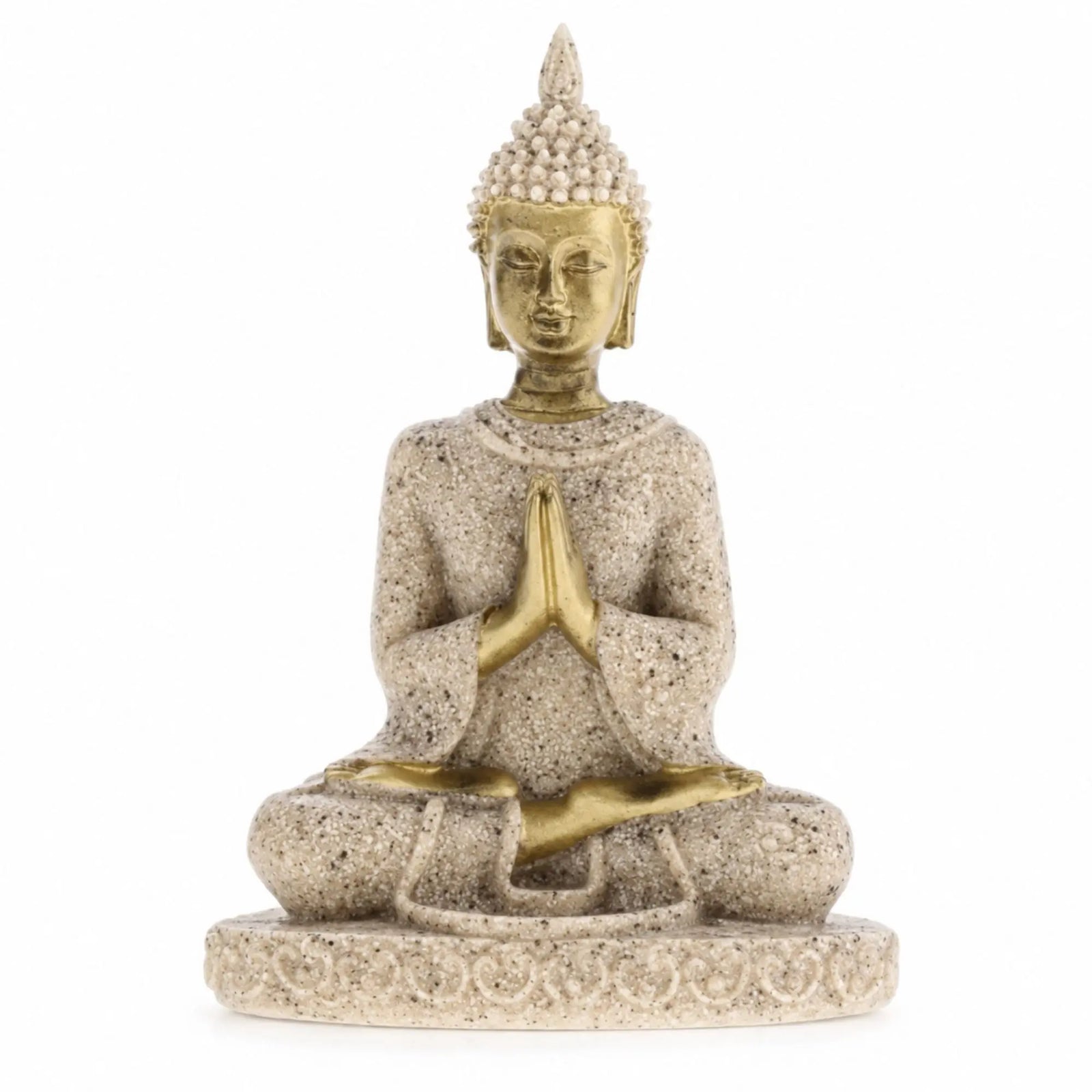 Statuette Bouddha Assis Anjali en Résine Effet Pierre – 8 cm  La Maison de Bouddha