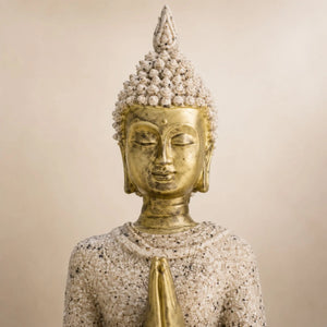 Statuette Bouddha Assis Anjali en Résine Effet Pierre – 8 cm  La Maison de Bouddha
