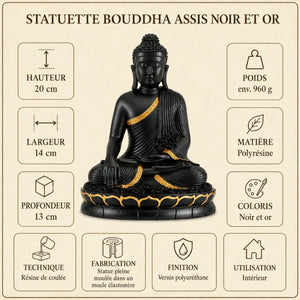 Statuette Bouddha Assis Noir et Or en Résine – 20 cm 200044142 La Maison de Bouddha