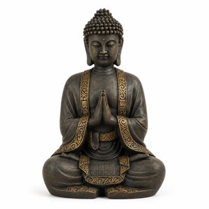 Statue Bouddha assis en résine patinée sombre et dorée – 40 cm