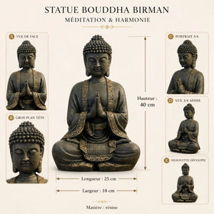 Statue Bouddha assis en résine patinée sombre et dorée – 40 cm-information-produit