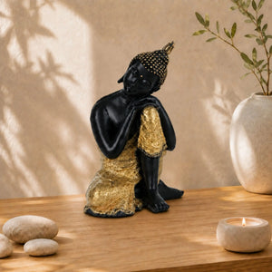 Statuette Bouddha Thaïlandais Penseur Noir et Or – 20 cm  La Maison de Bouddha