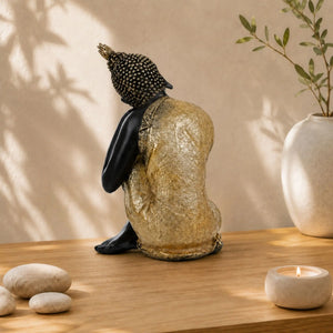 Statuette Bouddha Thaïlandais Penseur Noir et Or – 20 cm  La Maison de Bouddha