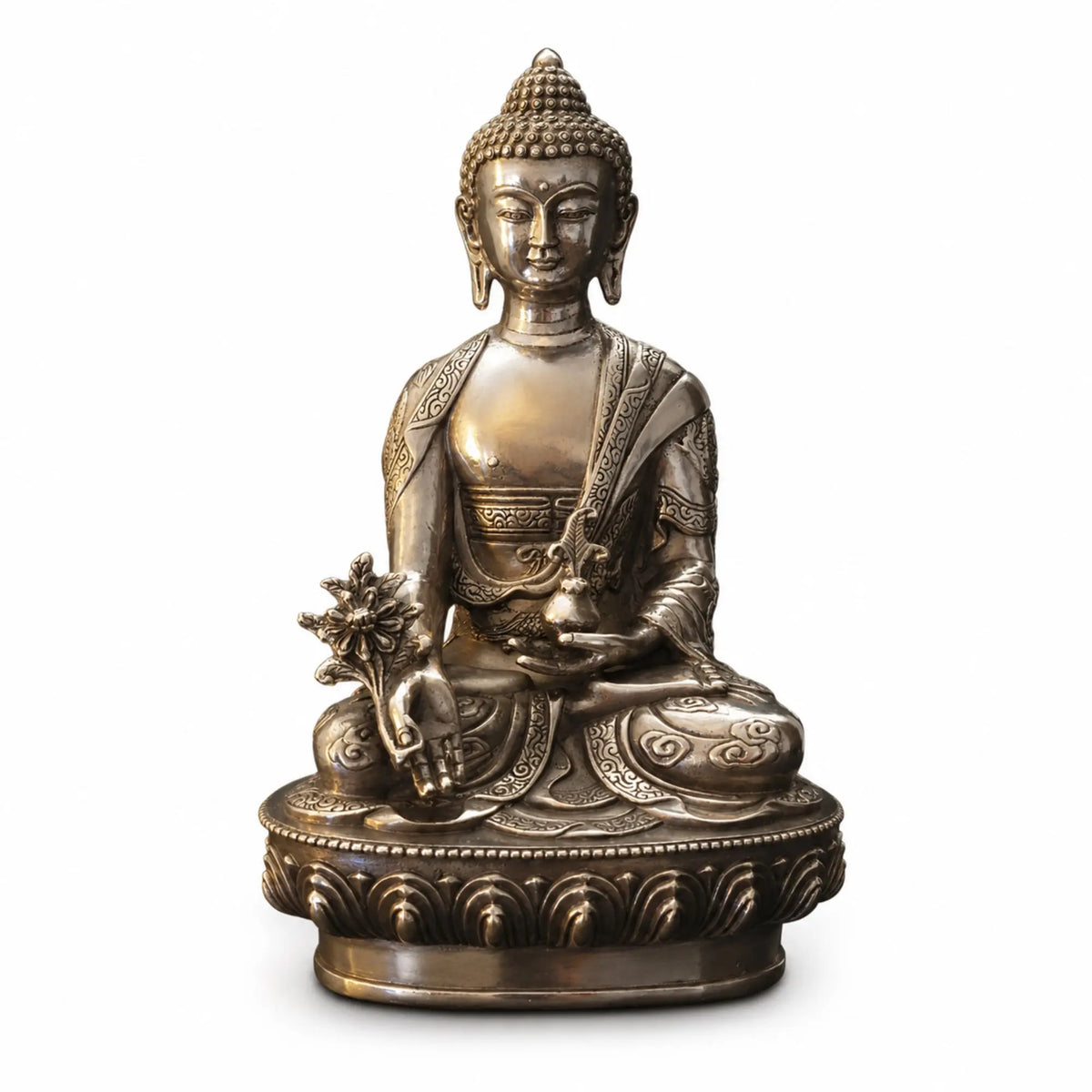 Statuette Bouddha de Médecine Argentée – 20 cm  La Maison de Bouddha