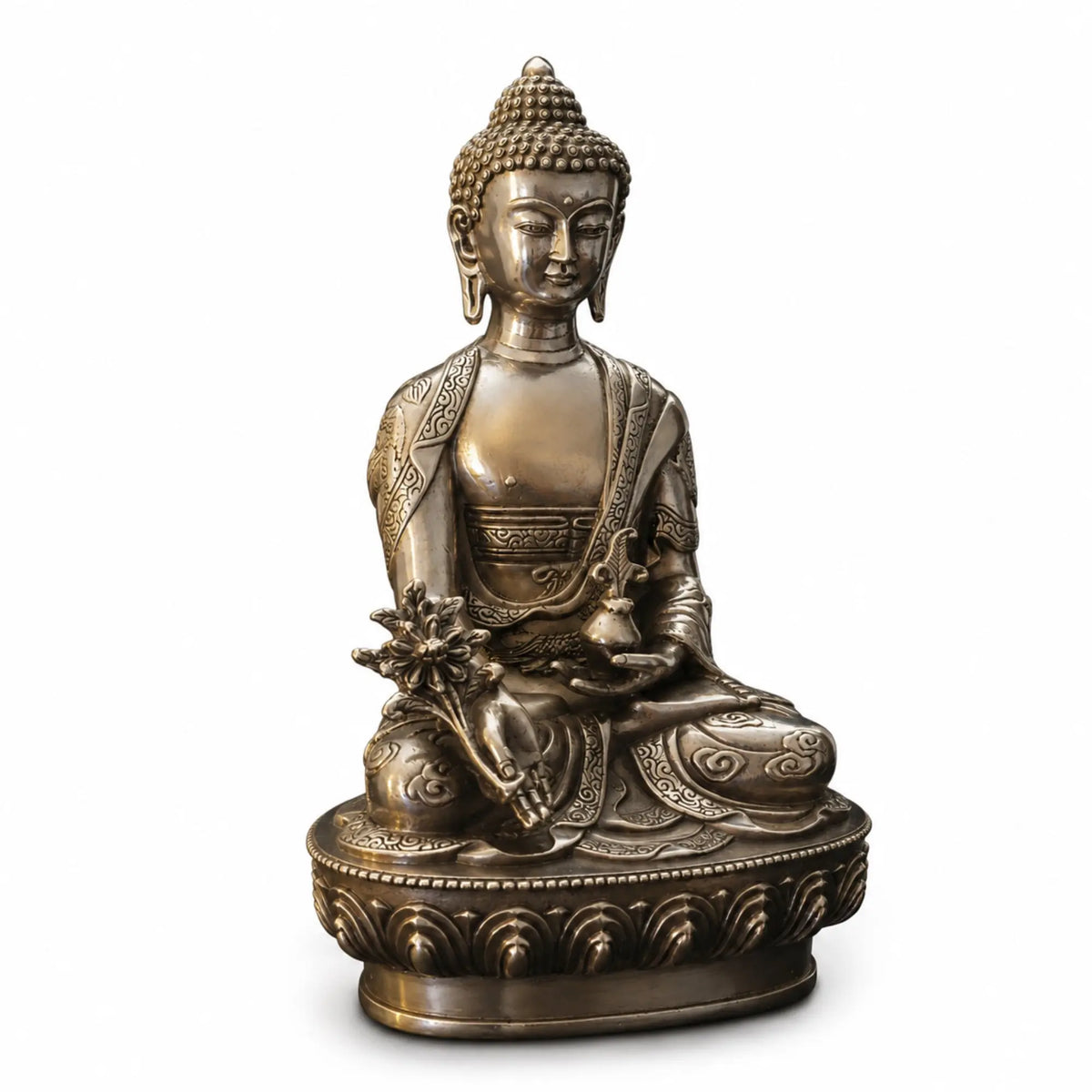 Statuette Bouddha de Médecine Argentée – 20 cm  La Maison de Bouddha