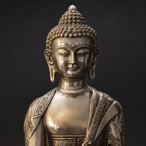 Statuette Bouddha de Médecine Argentée – 20 cm  La Maison de Bouddha