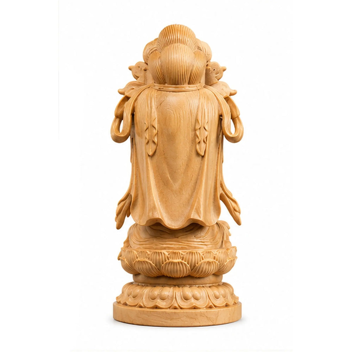 Statuette Guanyin Kawaii sur Lotus en Bois de Cyprès 200044142 La Maison de Bouddha