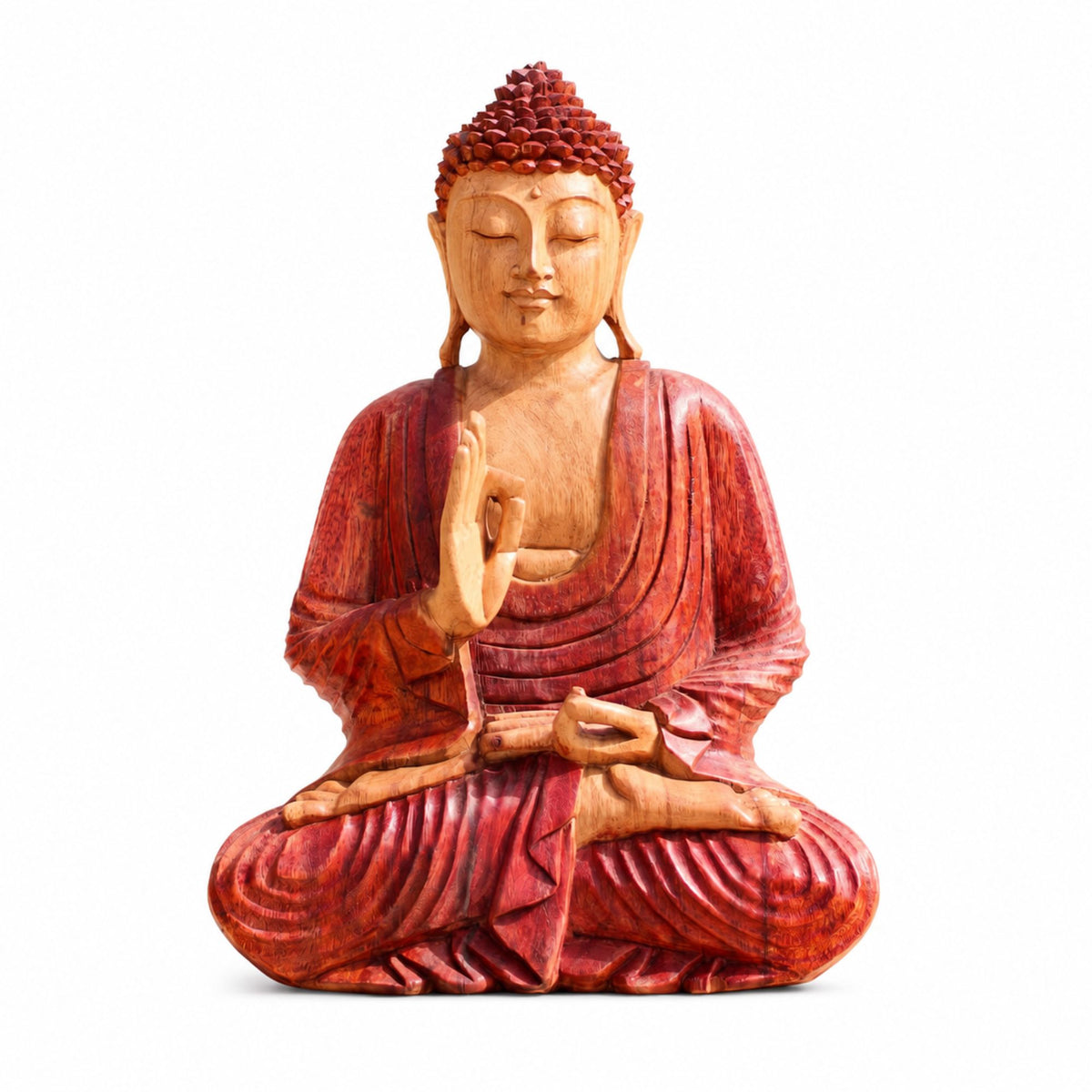 Statuette Bouddha assis en bois de Suar sculptée à la main – 30 cm