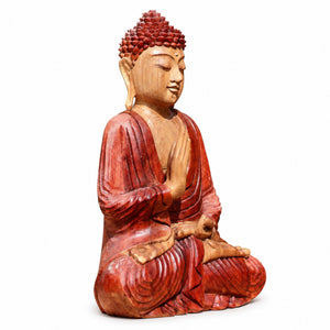Statuette Bouddha assis en bois de Suar sculptée à la main – 30 cm vue coté droit