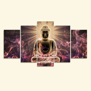 Tableau Bouddha Relief illuminé en cinq panneaux – vue principale