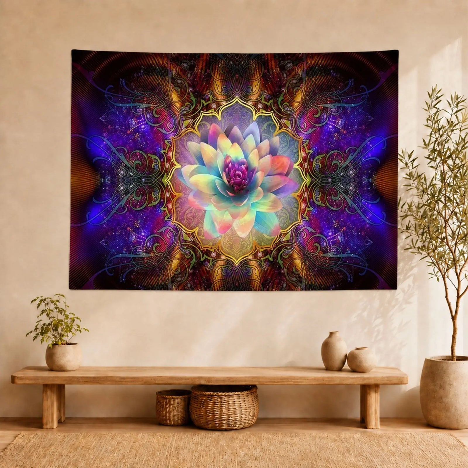 Tapisserie Murale Fleur de Lotus Multicolore en Polyester Tapisseries de décoration La Maison de Bouddha
