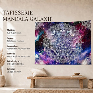 Tapisserie Murale Mandala Galaxie en polyester avec caractéristiques et entretien