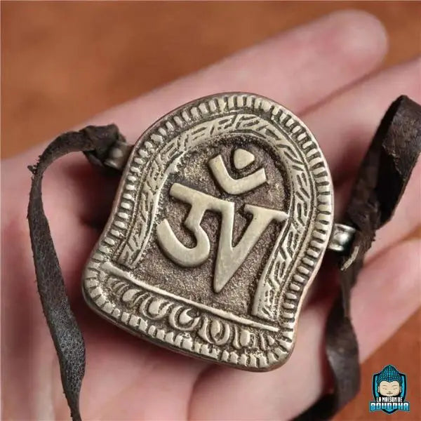 Reliquaire de Voyage Gao Bouddhiste en Bronze Om