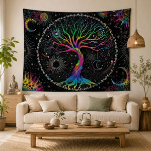 Tenture Arbre de Vie Multicolore – 7 Chakras Tapisseries de décoration La Maison de Bouddha
