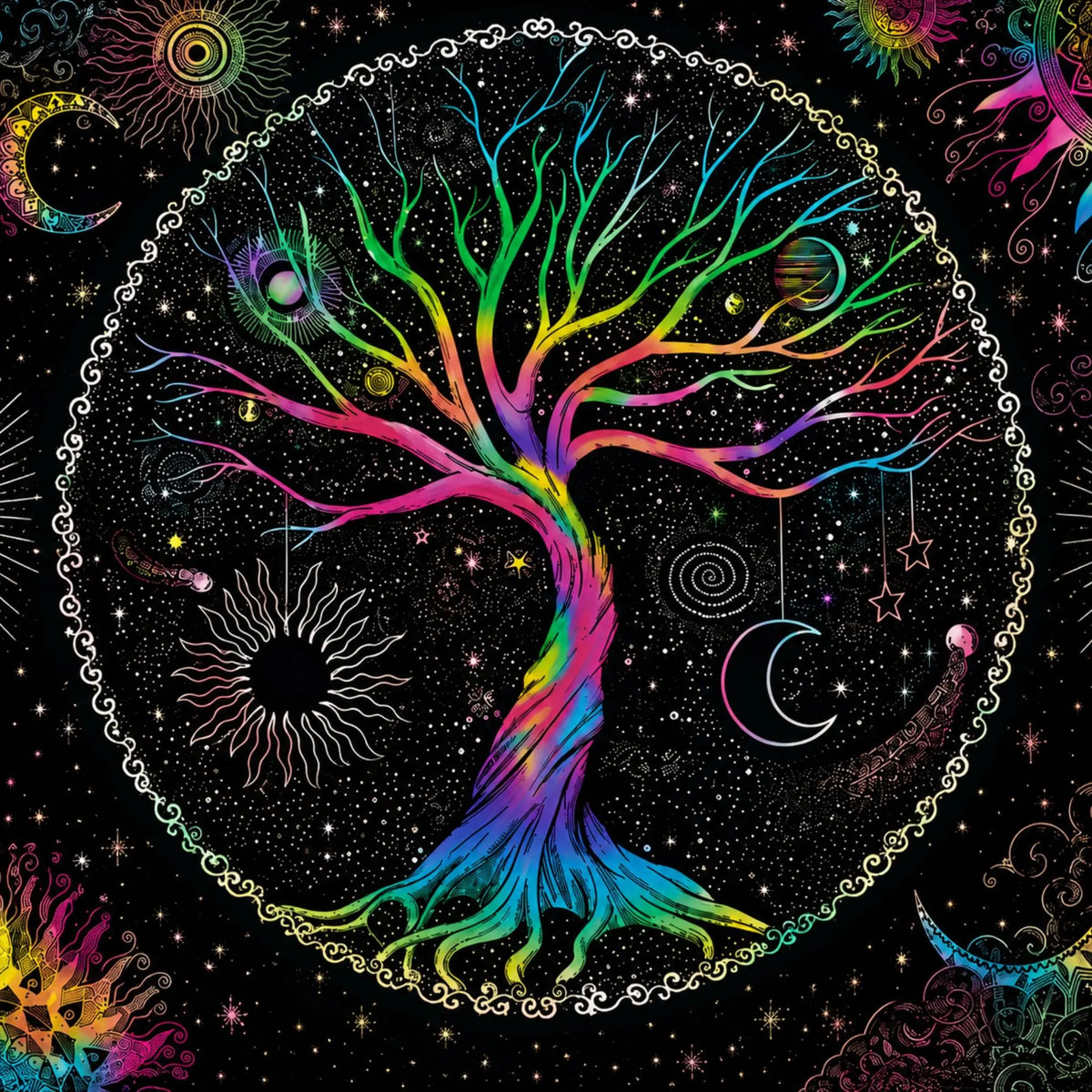 Tenture Arbre de Vie Multicolore – 7 Chakras Tapisseries de décoration La Maison de Bouddha
