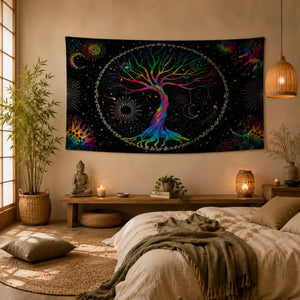 Tenture Arbre de Vie Multicolore – 7 Chakras Tapisseries de décoration La Maison de Bouddha