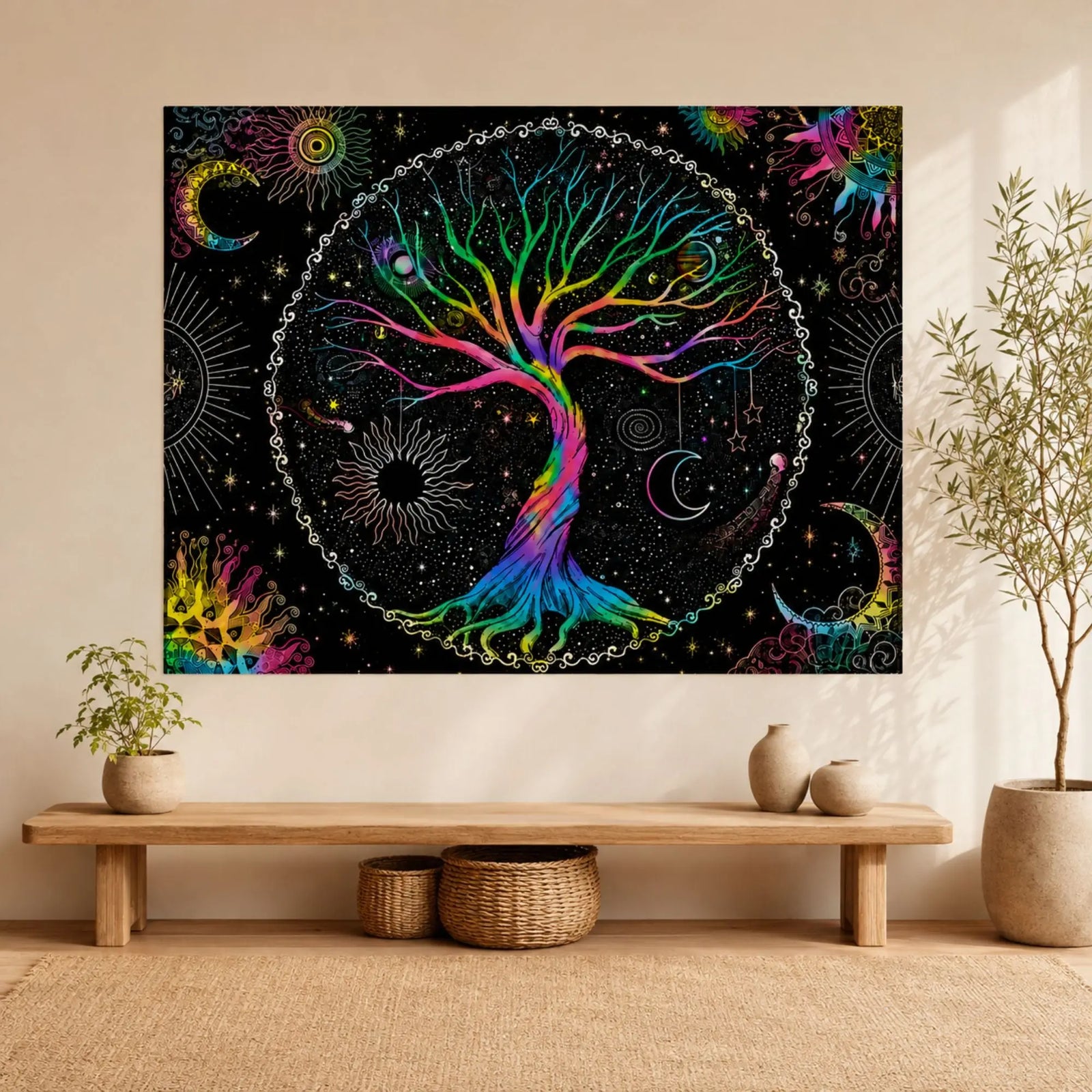 Tenture Arbre de Vie Multicolore – 7 Chakras Tapisseries de décoration La Maison de Bouddha