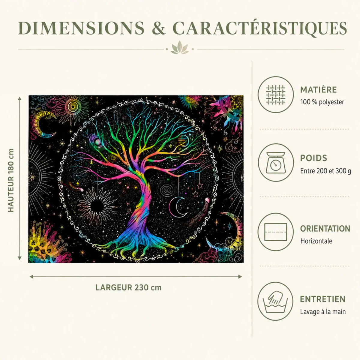 Tenture Arbre de Vie Multicolore – 7 Chakras Tapisseries de décoration La Maison de Bouddha