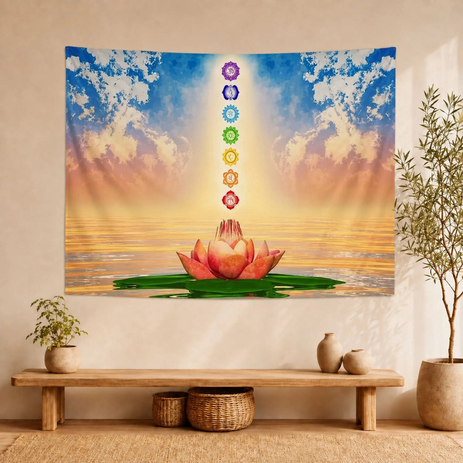 Tenture Murale 7 Chakras Lotus Tapisseries de décoration La Maison de Bouddha