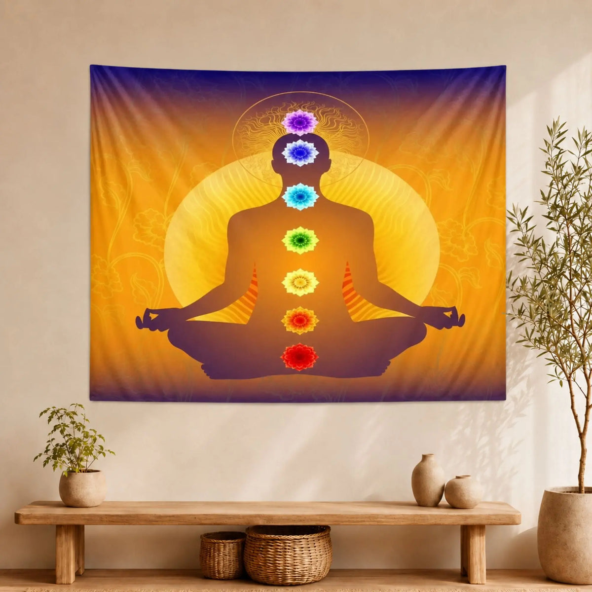 Tenture Murale 7 Chakras Méditation Orange Tapisseries de décoration La Maison de Bouddha