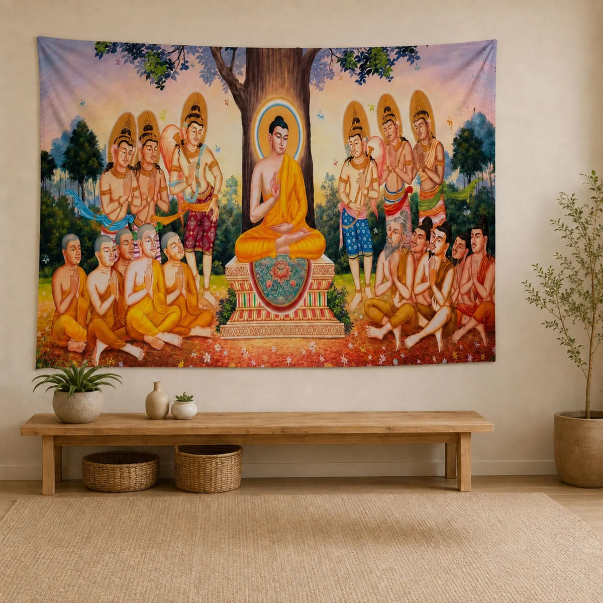 Tenture Murale Bouddha avec Disciples Tapisseries de décoration La Maison de Bouddha