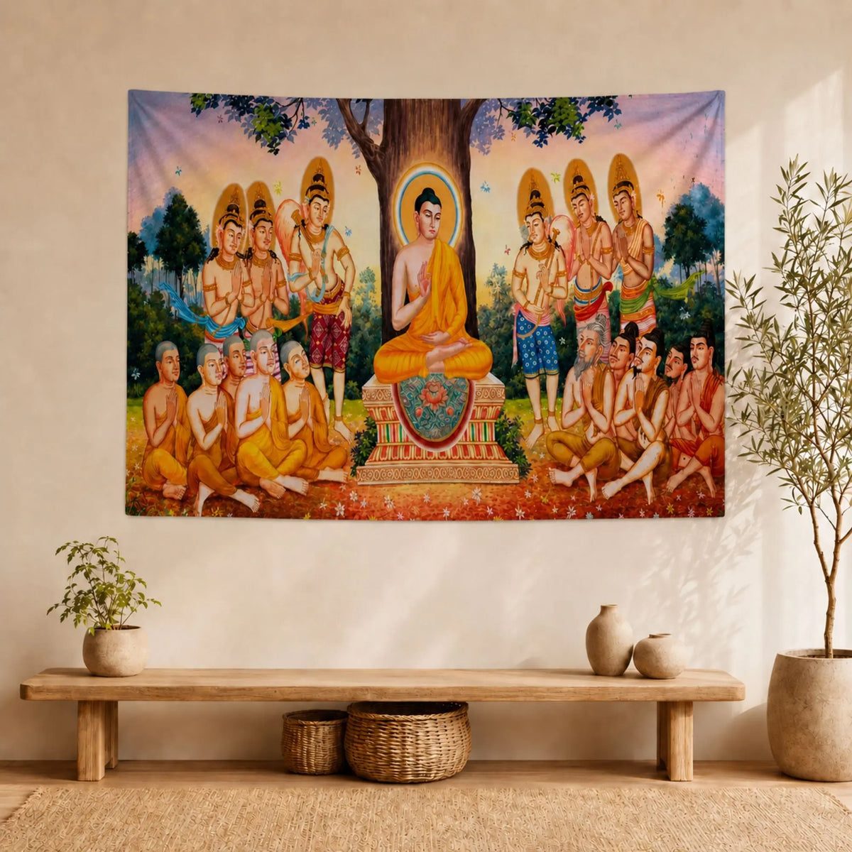 Tenture Murale Bouddha avec Disciples Tapisseries de décoration La Maison de Bouddha