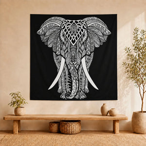 Tenture éléphant noir et blanc en coton installée dans un salon bohème naturel
Collections : Tenture Bouddha et Décoration Bouddhiste