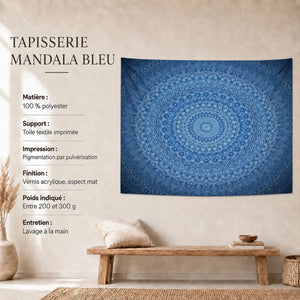 Tenture Murale Mandala Bleu en polyester avec caractéristiques et entretien