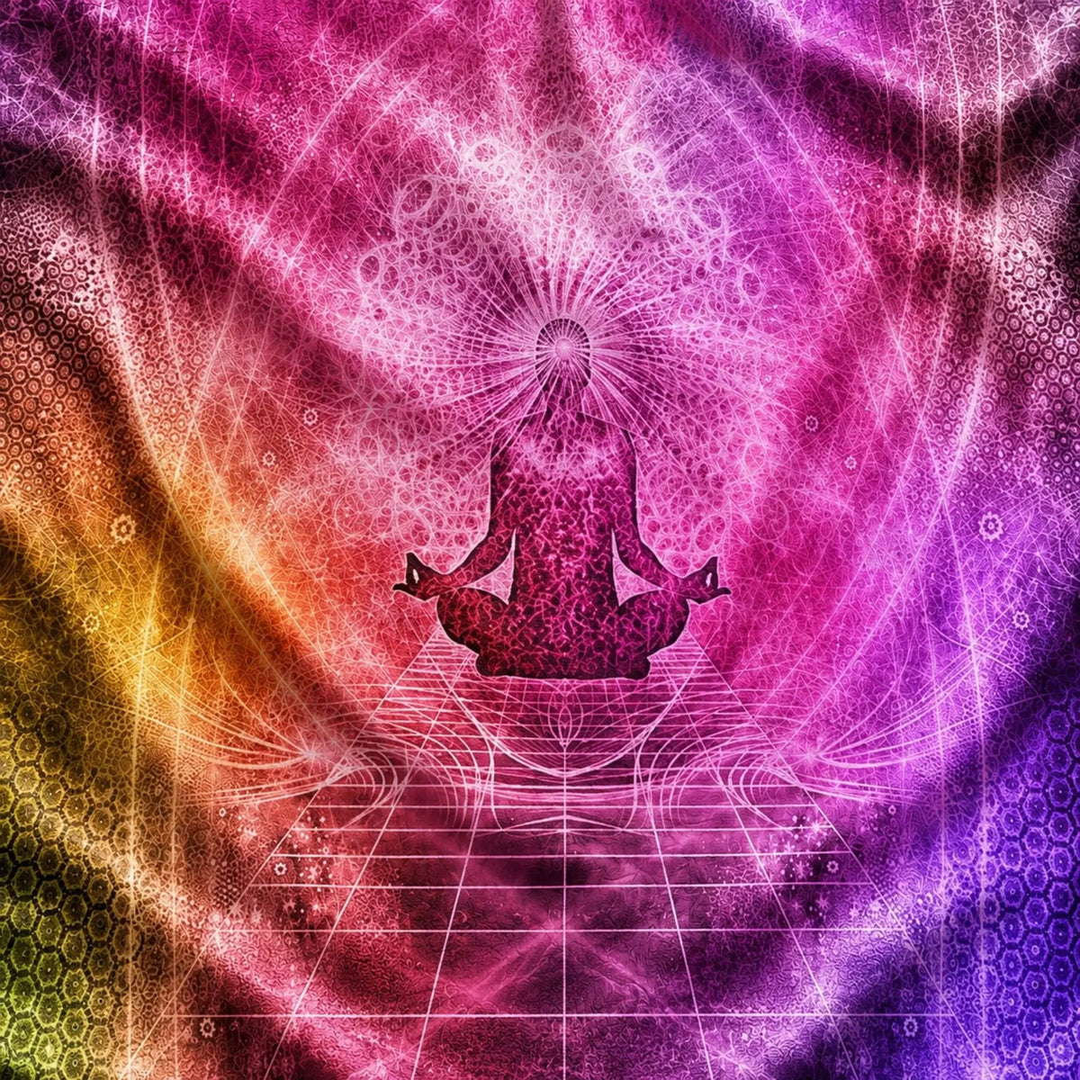 zoom sur le textil de la Tenture Murale Méditation Rose et Violette 