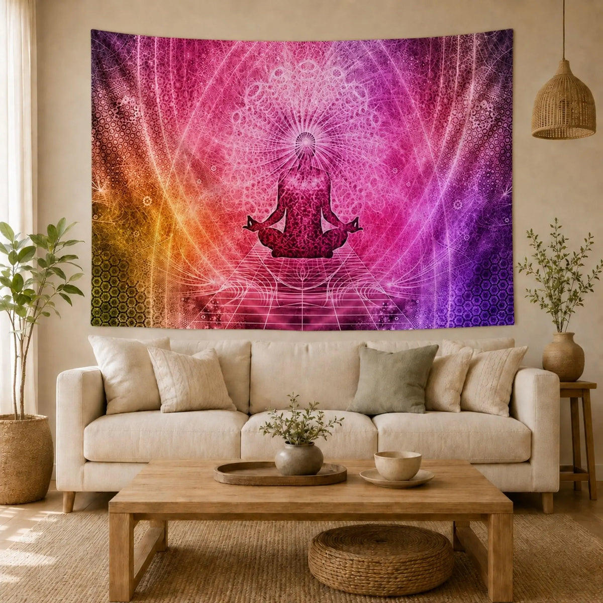 Tenture Murale Méditation Rose et Violette Tapisseries de décoration dans un salon