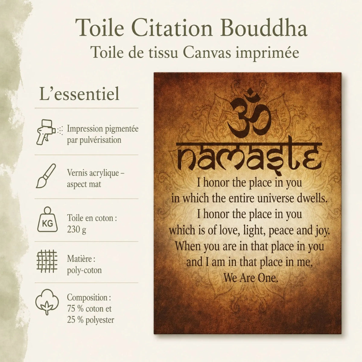 Infographie de la Toile Citation Bouddha en poly-coton de 230 g avec finition mate