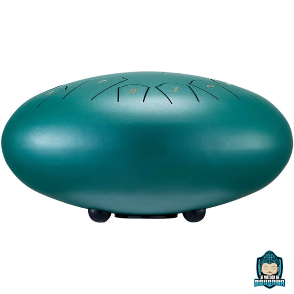 Tongue-Drum-13-Notes-Do-majeur-12-Pouces-vert-photo-de coté-La-Maison-de-Bouddha