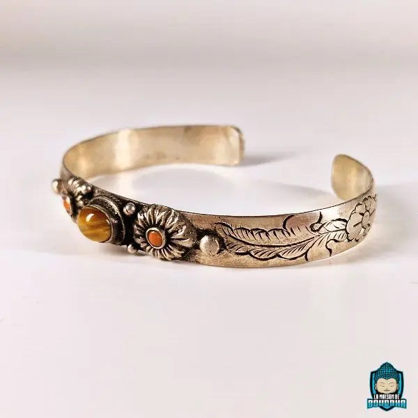 Bracelet Jonc Tibetain et Oeil de Tigre Naturelle