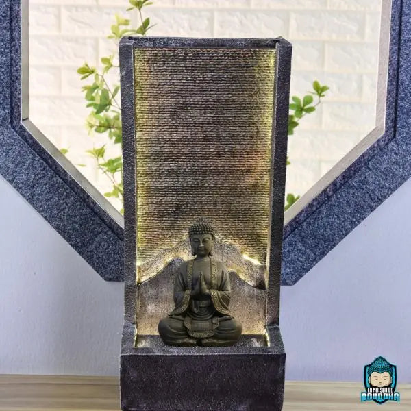 Mur d'eau fontaine XL avec bouddha meditation et eclairage led