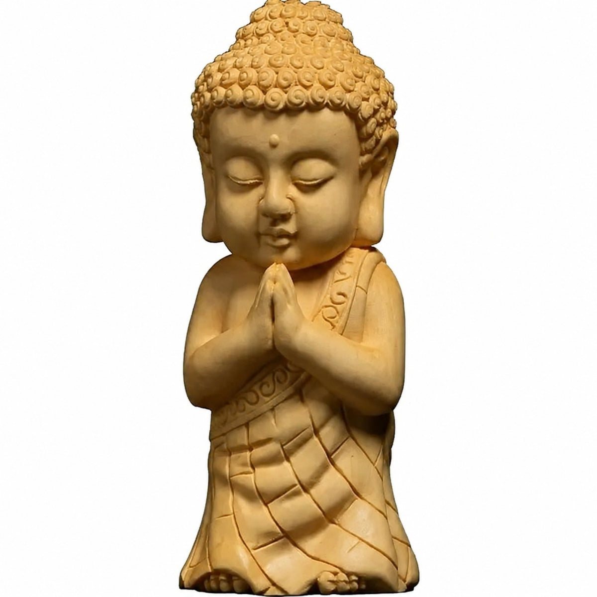 Statue A du lot de 5 Statuettes Bouddha en bois de buis, modèle debout avec les mains jointes