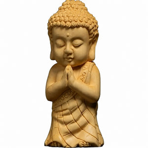 Statue A du lot de 5 Statuettes Bouddha en bois de buis, modèle debout avec les mains jointes