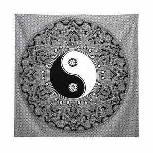 Tenture Yin Yang mandala noir et blanc en coton, vue complète