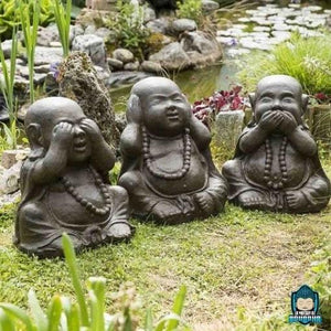 3 Bouddhas de la Sagesse Jardin Brun Antique  La Maison de Bouddha